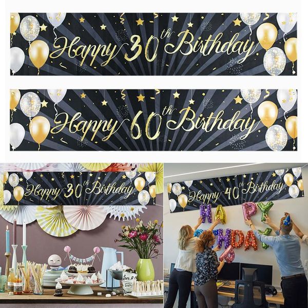 Décoration de fête joyeux anniversaire bannière noir or paillettes ballon motif suspendu 30 40 50 toile de fond Po stand décor 8