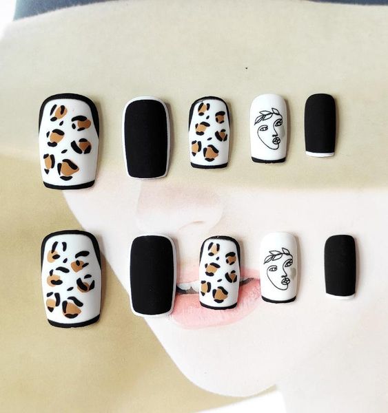 

false nails 24pcs leopard nail patch glue type removable mid length paragraph fashion manicure save time cin6 899, Red;gold