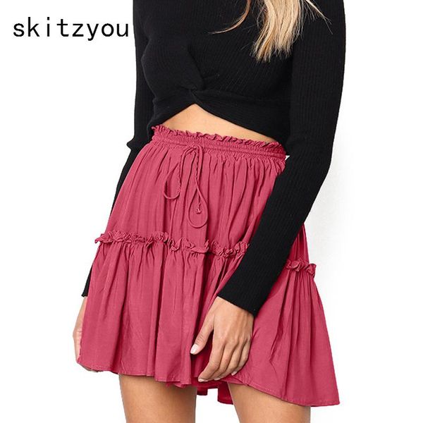 

skirts fskitzyou summer boho women beach casual skirt elastic waist black loose femme cloths party faldas pleated harajuku saia