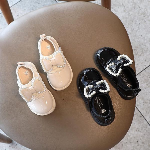 

flat shoes 2021 girls butterfly princess black korean kids dress with pearl beautiful autumn children fashion, Black;grey