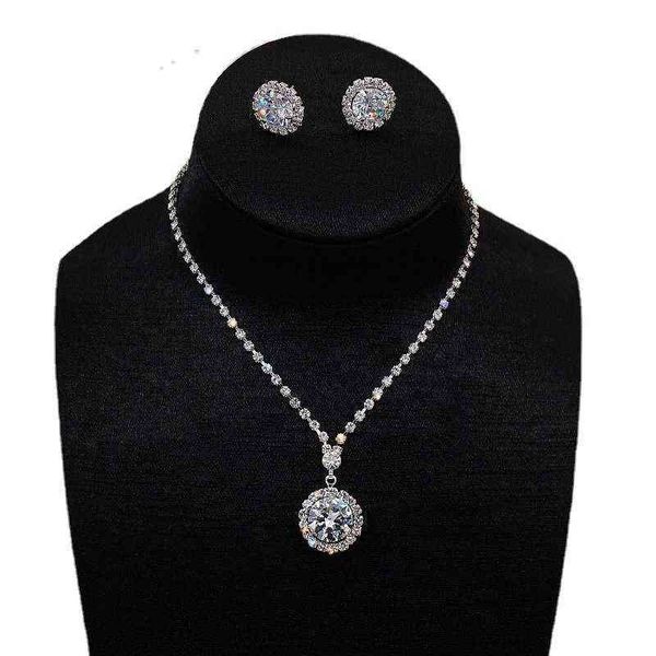 

jewelry shiny zircon rhinestone necklace earring set chain wedding, Silver