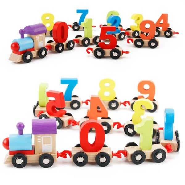 

wooden children's digital building block train puzzle assembly color small train early teaching mathematics cognitive puzzle toy