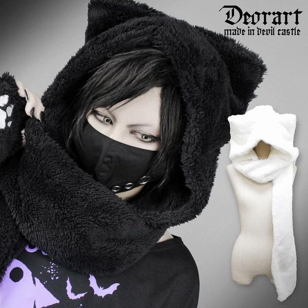 

wide brim hats soft fufu warm cat star hat black and white scarf fluffy ears lovers men women hooded bib, Blue;gray