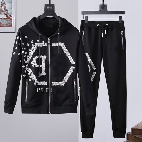 

2021 men's tracksuits letters ironing diamond printing phillip plain creative sports 2-piece sweater pants suits man trousers sets emb, Gray
