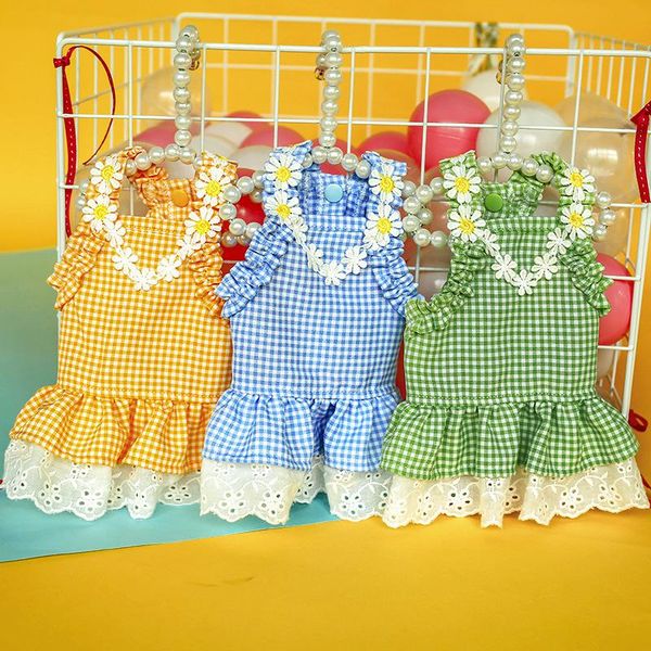 

cartoon stripe dog clothes flower lace lattice vest dress for dogs spring summer thin soft cute mini skirt orange girl ropa para apparel