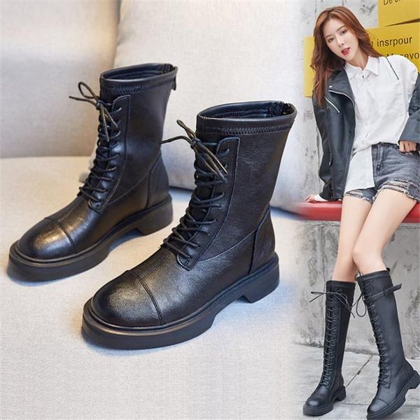 

boots spring women's leather in autumn 2021, Black