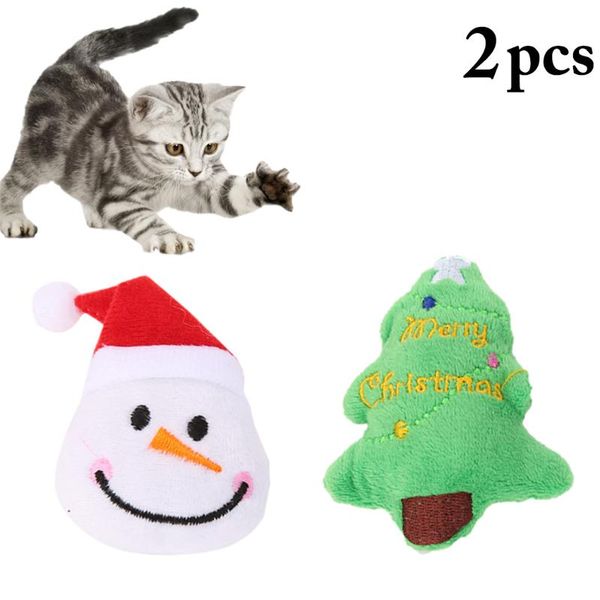 

cat toys 2pcs pet soft plush christmas toy lovely snowman tree interactive gifts catnip stuffed playing for