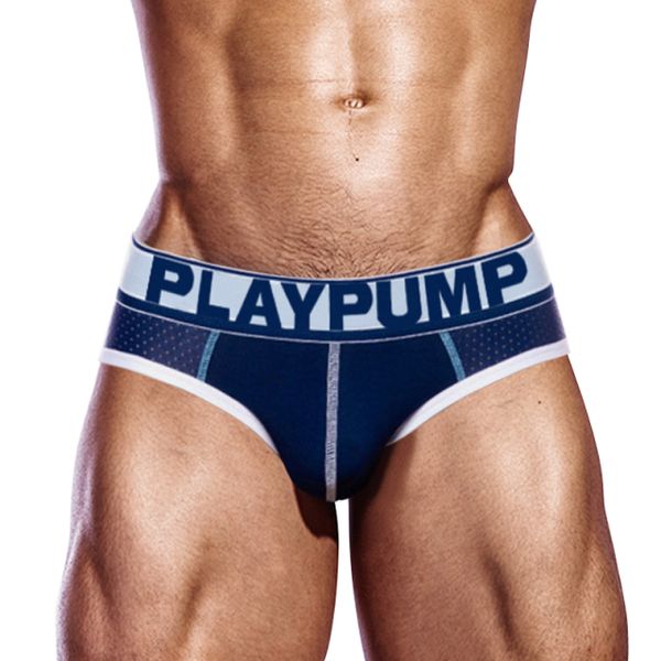 Cuecas de malha de algodão azul Sexy Buraco Jockstrap Cuecas de secagem rápida Masculino Biquíni Gay Cuecas Masculino Cuecas Penis M-XXL