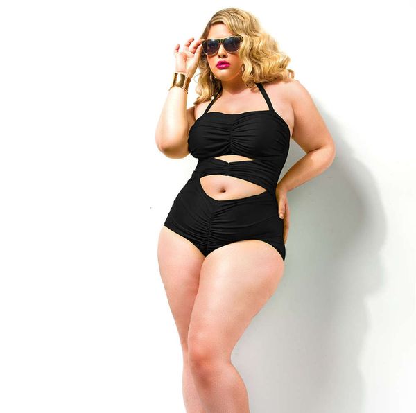 

big fat big women's one piece strip bikini 068, White;black