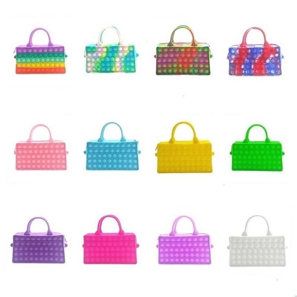 

creative rainbow handbag push poo-its children's fashion pioneer bubble decompression toy double-sided cosmetic bag tie dye portable ha, Black