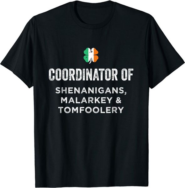 

shenanigans coordinator st patricks day funny t-shirt black s-5xl, White;black