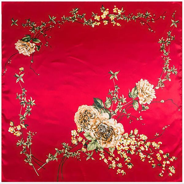 

scarves 90*90cm winter autumn women scarf russian rose flower square bandana wrap ladies headkerchief shawl wedding party, Blue;gray