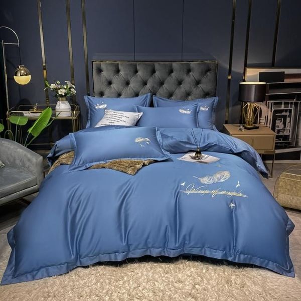 

bedding sets michiko european style simple fashion wide-sided feather embroidered quilt cover four-piece set