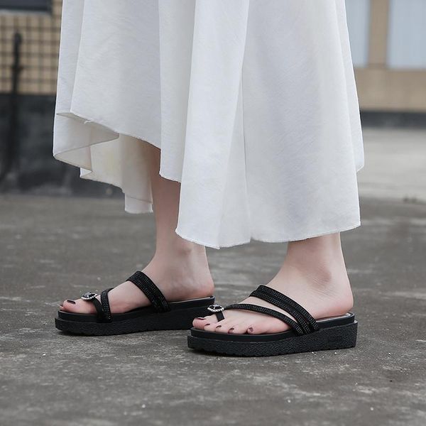 

slippers ymechic rhinestone ring bling narrow band womens shoes outdoor black platform slides woman summer 2021 lady sandal