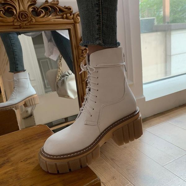 

boots breathable scooter female increased thick bottom single handsome british ins joker lace-up ux0l, Black