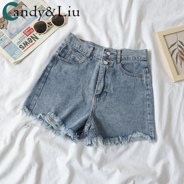 

women denim shorts ladies jeans spring summer 2021 high waist slim short pants flavor hole female loved trousers women's, Blue
