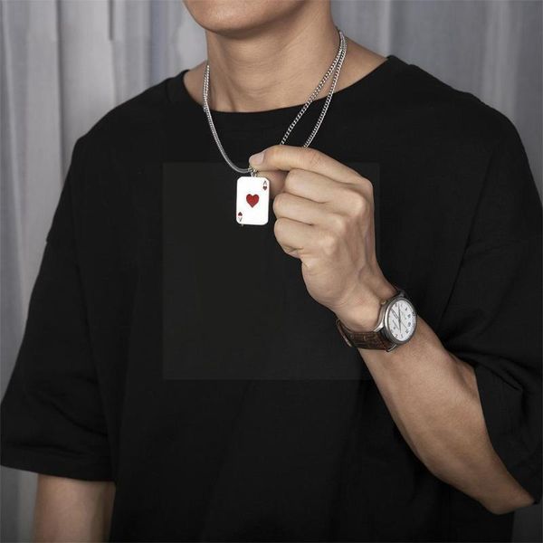 

chains couples seel black/red spades lucky poker charm pendant men chain jewelry for women punk necklace g8i5, Silver