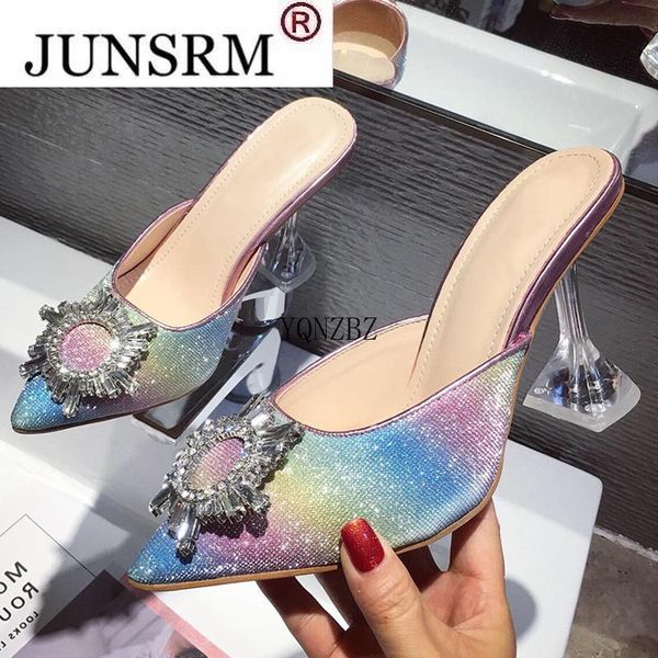 

dress shoes yqnzbz crystal women pumps sandals elegant pointed toe rhinestone high heels bling perspex spike heeled mule, Black