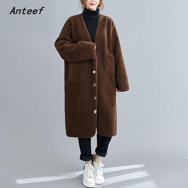 

women's fur & faux anteef plus size coat casual loose long autumn winter jackets for women jacket 2021 clothes, Black