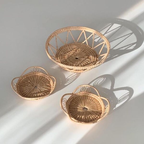 

storage baskets petals shape tray hand-woven rattan fruit picnic tea dessert plate nordic decorative po props
