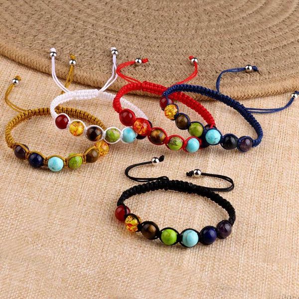 

beaded, strands braided natural stone bracelets handmade 8mm 7 colors beads adjustable energy beaded bracelet for men gift, Black