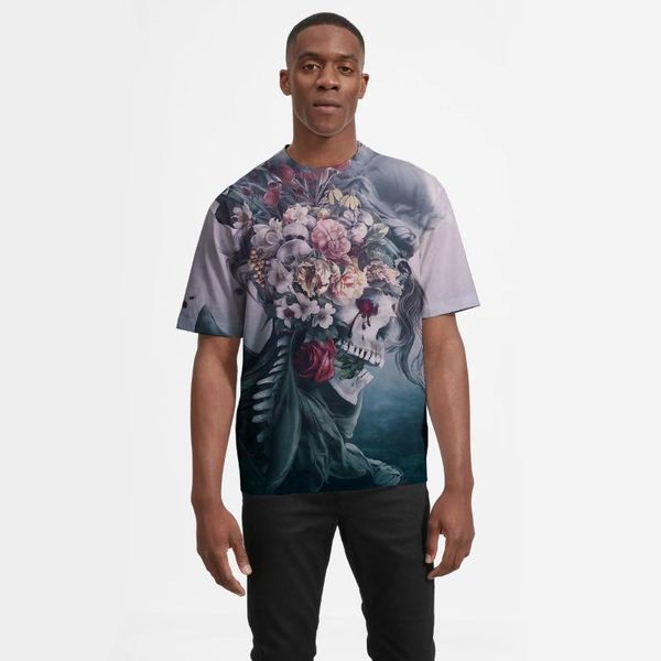 

men's t-shirts drop short sleeve t shirts flower skull snake oversized fashion 3d printing tshirts for man, White;black