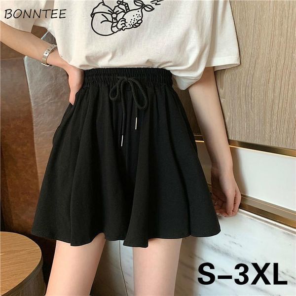 

skirts women elastic waist ins all-match ulzzang black plus size 3xl summer lovely pure stylish 2021 student loose simple ladies
