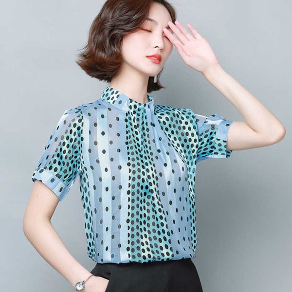 Coreano Chiffon Mulheres Blusas Mulher Polka Dot Camisa Impressão Top Plus Size Blusas Mujer de Moda Senhoras Tops 210531