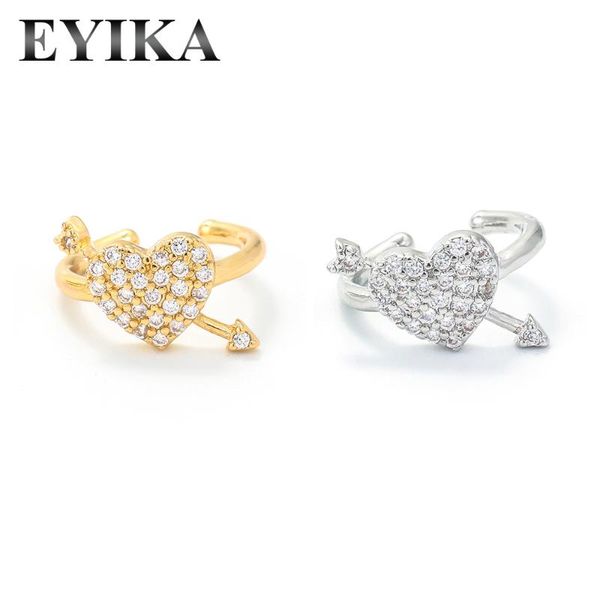 

hoop & huggie eyika delicate mini love heart with arrow zircon ear cuff for women girl gold silver color no piercing clip earring jewelry gi, Golden;silver