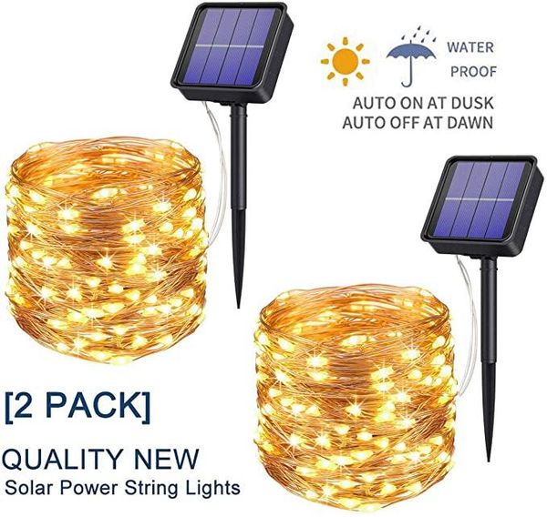 

solar lamps 2 pack led outdoor lamp string lights 100 leds fairy holiday party garland garden waterproof 10m