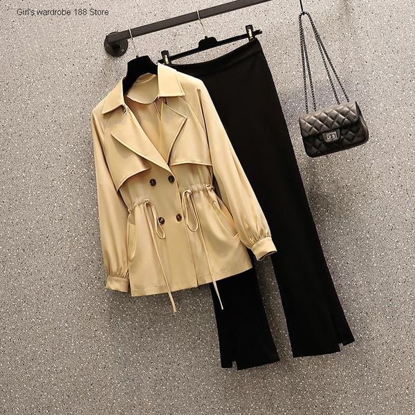 

women's hoodies & sweatshirts large size autumn winter clothing 2021 sister western style slimming age-reducing trench coat, Black