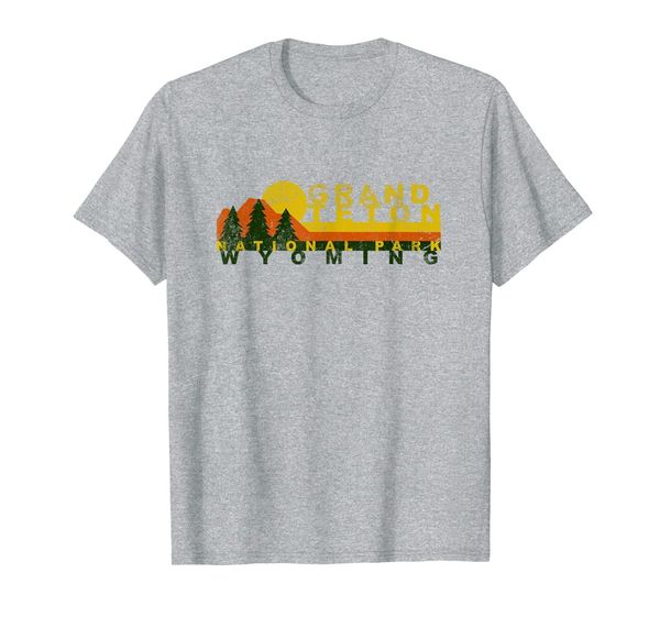 

vintage grand teton national park mountain sunset treeline t-shirt, White;black