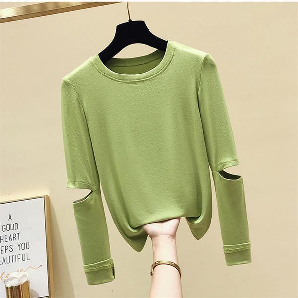 

hole with long sleeve women t shirt casual girl tee hipster, White
