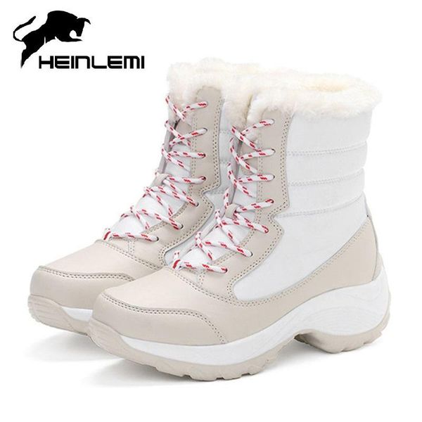 

boots plus size winter shoes women waterproof platform lace-up for snow female 2021 black white