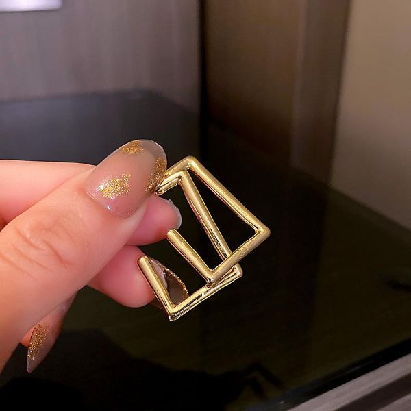 

hoop & huggie gold metal geometric earrings for women hollow c shape open square fashion exaggerated jewelry party, Golden;silver
