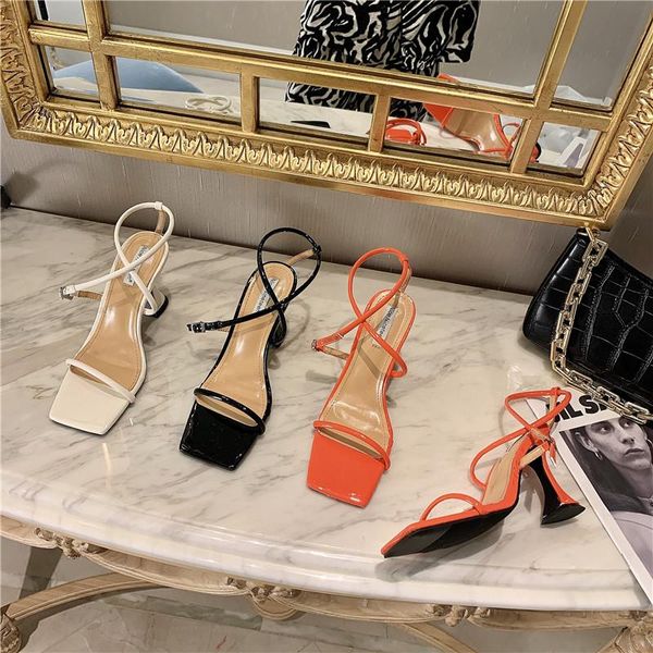 

sandals women elegant open toe narrow band thin high heels casual slides ankle strap summer party dress shoes woman size 35-39, Black