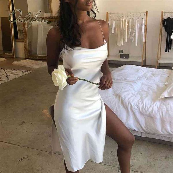 

summer women silk slip dress white black red backless satin 210513, Black;gray