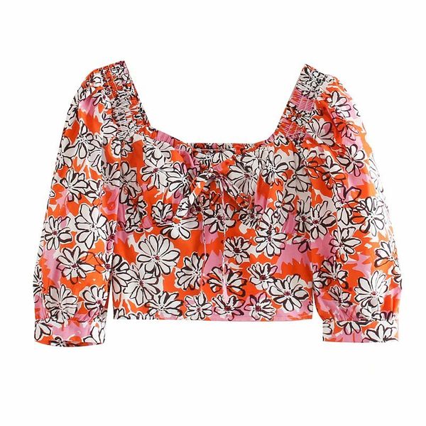 

summer womens shirt colourful print half sleeve square collar vintage fashion female woman clothes 210517, White