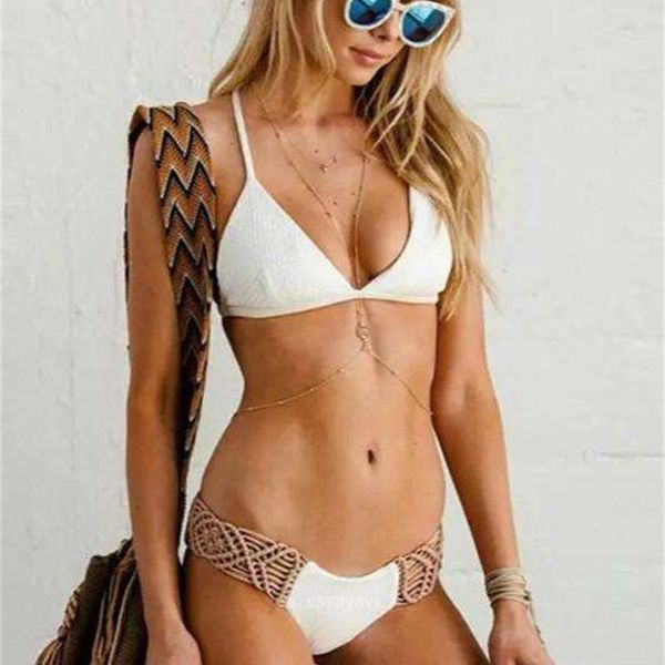 

2021 bikini crochet rope women's split swimsuit 9224, White;black