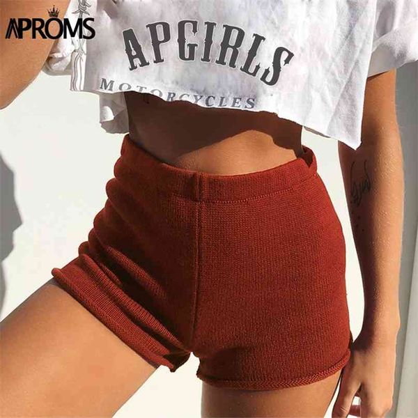 

aproms vintage ribbed knitted high waist shorts women autumn solid color stretch bodycon female loungewear bottoms 210623, White;black