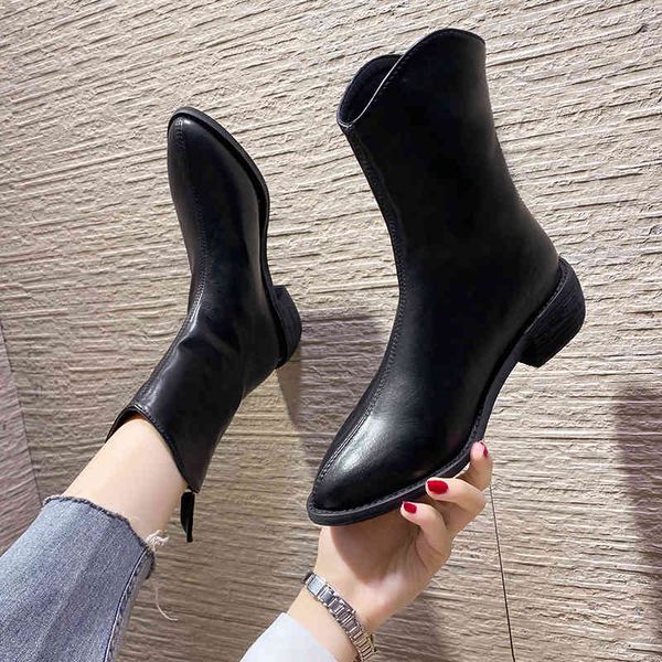

boots tall women's leather boots with high heels, medium-sized casual soles and no laces in fashion, black, pointy beak, for autumn cq8