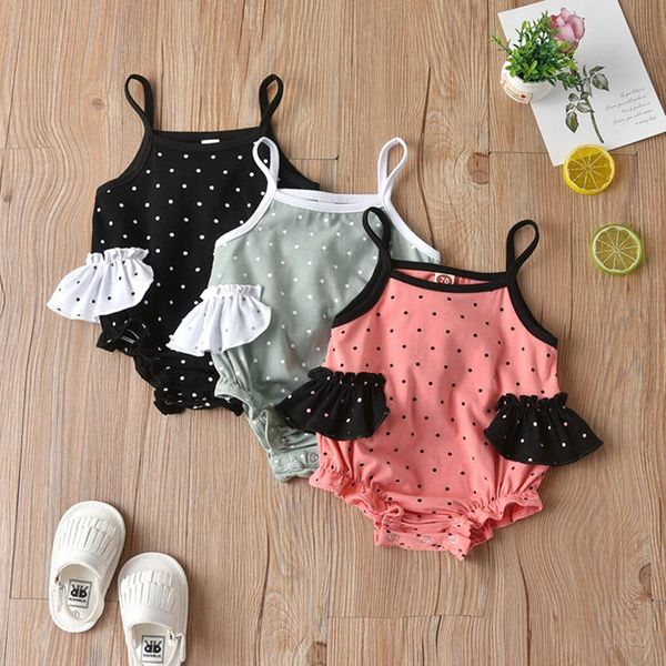 

rompers 2021 summer girls romper born infant kids baby fashion sleeveless folds polka dot lace suspender jumpsuit outfits 0-18m, Blue