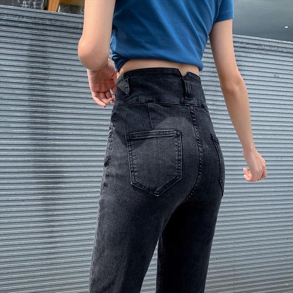 

pencil vintage high waist skinny womens jean denim pants stretch plus size boyfriend mom black grey, Blue