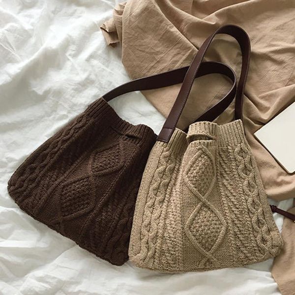 

evening bags female woolen knitted braid criss cross handbag teenager crochet winter korean fashion retro chic big capacity over shoulder ba