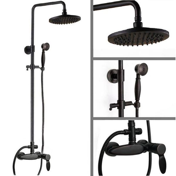 

single lever black oil rubbed brass bathroom rain shower faucet mixer tap 8 inch round head set ars435 sets