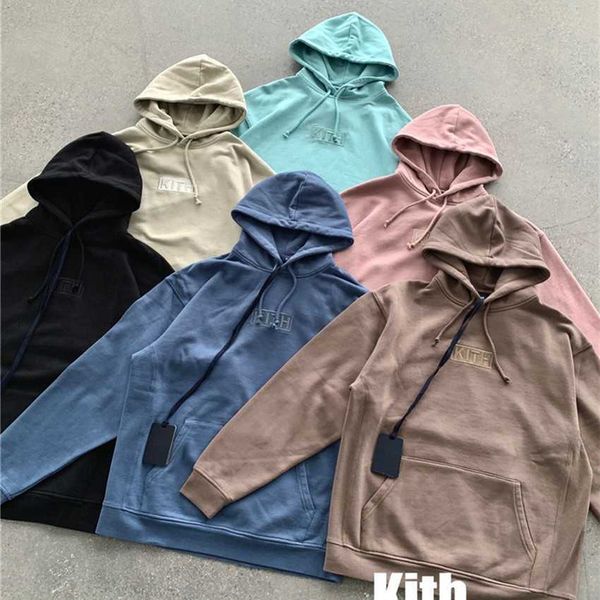 

solid kith hoodie men women 1:1 high-quality box embroidery kith hoodies sweatshirts heavy fabric oversize pullovers q0831, Black