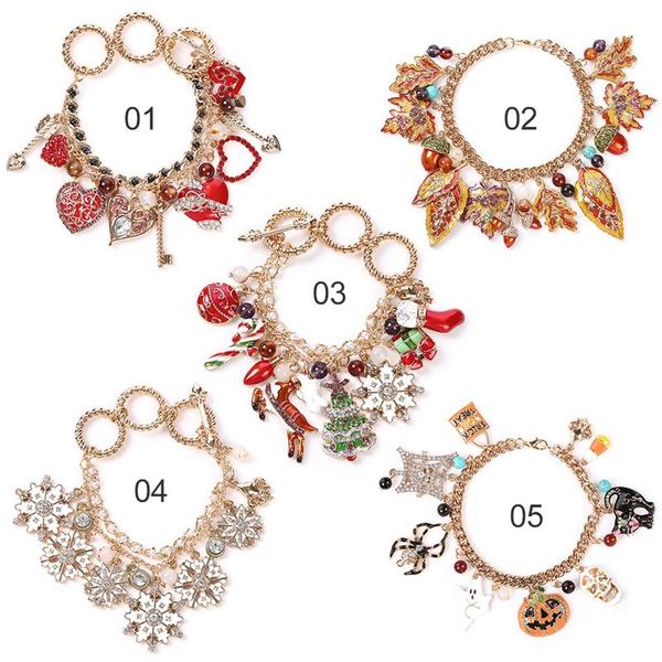 

charm bracelets pulseras mujer moda halloween pumpkin bracelet love snowflake christmas chain metal trendy accessories gifts, Golden;silver