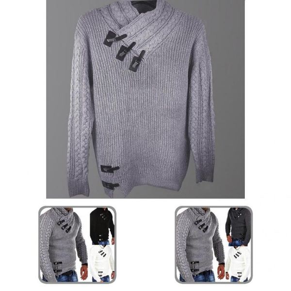 

men's sweaters autumn winter simple buttons pure color sweater jumper thick long sleeve for daily wear, White;black