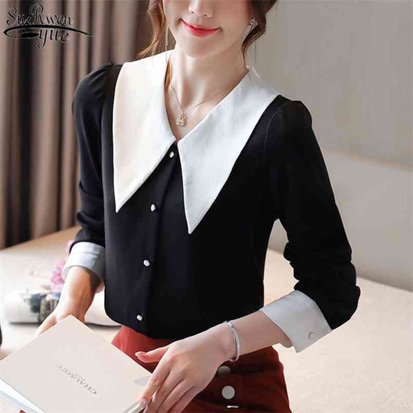 

autumn casual chiffon blouse women long sleeve woman shirt solid loose korean slim cardigan button sweet blusas 10603 210421, White