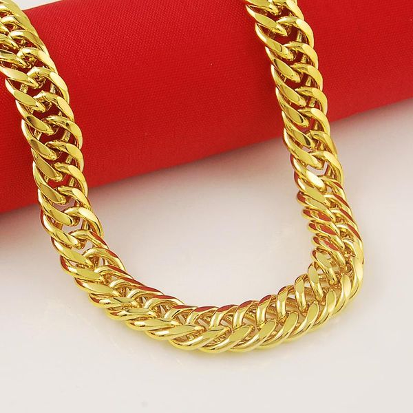 

chokers hip hop cuban 24k gold necklace 10mm50cm double ring sideways men's jewelry gift, Golden;silver